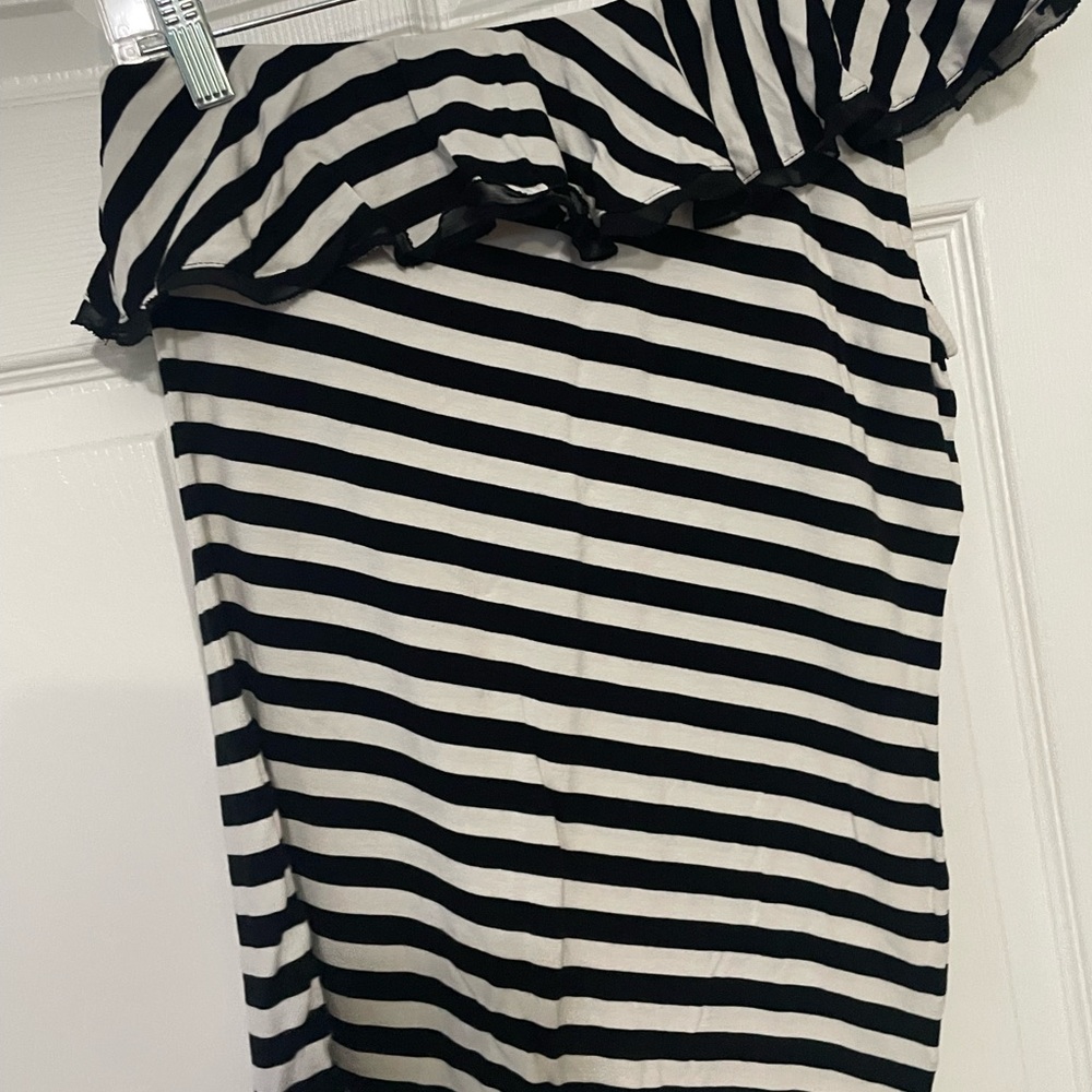 Small Black and White Striped Off-Shoulder Top